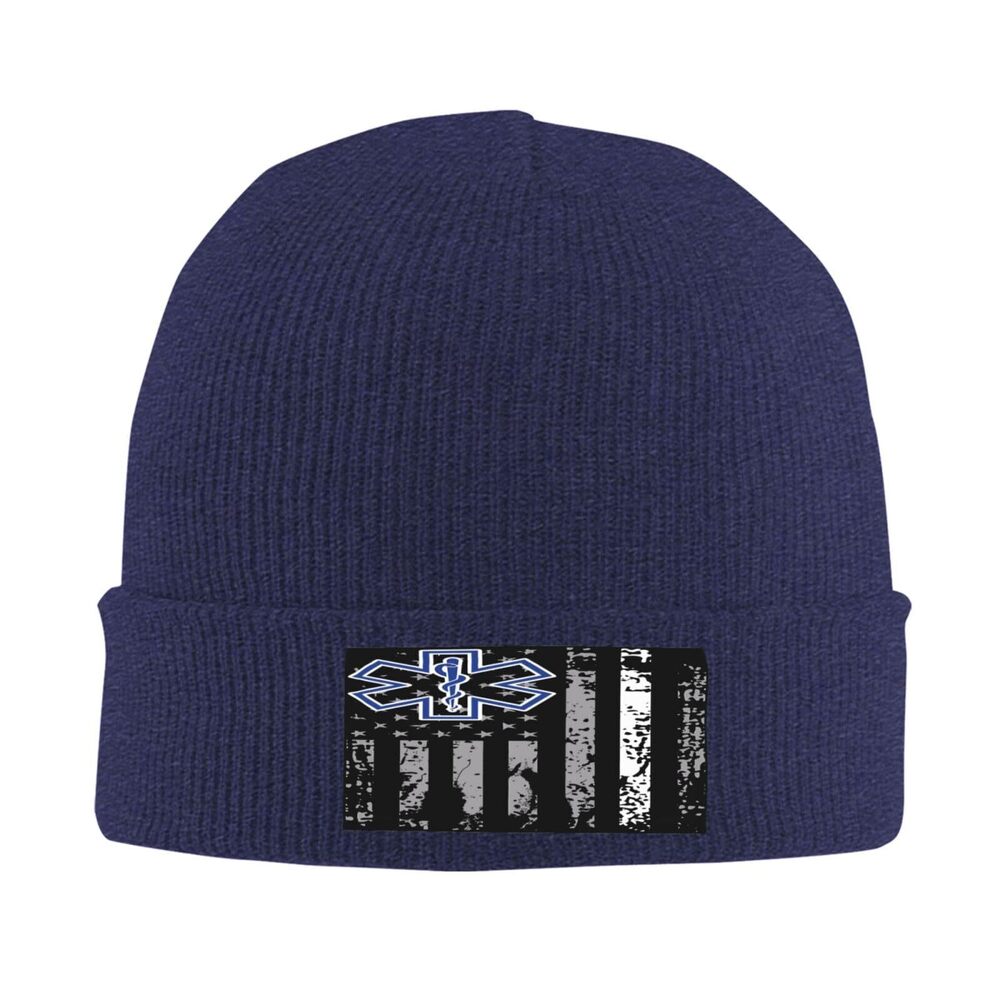 6067 Thin White Line EMS Paramedic American Flag Stretchy Knit Beanie Hat - Picture 2 of 7